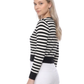 Women's 3/4 Sleeve Crewneck Striped Regular Fit Button-Down Sweater Cardigan MK3521 (S-L)