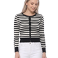 Women's 3/4 Sleeve Crewneck Striped Regular Fit Button-Down Sweater Cardigan MK3521 (S-L)