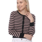 Women's 3/4 Sleeve Crewneck Striped Regular Fit Button-Down Sweater Cardigan MK3521 (S-L)