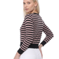 Women's 3/4 Sleeve Crewneck Striped Regular Fit Button-Down Sweater Cardigan MK3521 (S-L)