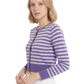 Women's 3/4 Sleeve Crewneck Striped Regular Fit Button-Down Sweater Cardigan MK3521 (S-L)