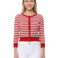 Women's 3/4 Sleeve Crewneck Striped Regular Fit Button-Down Sweater Cardigan MK3521 (S-L)