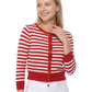 Women's 3/4 Sleeve Crewneck Striped Regular Fit Button-Down Sweater Cardigan MK3521 (S-L)