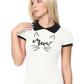 Women's Meow Cat Classic Contrast Collar Short Sleeve Casual Pullover Sweater MK3591MEOW (S-L)