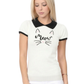 Women's Meow Cat Classic Contrast Collar Short Sleeve Casual Pullover Sweater MK3591MEOW (S-L)