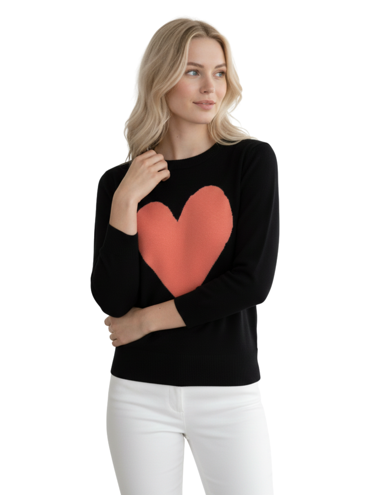 Love Heart Chenille Crewneck 3/4 Sleeve Pullover Sweater MK3595 (S-L)