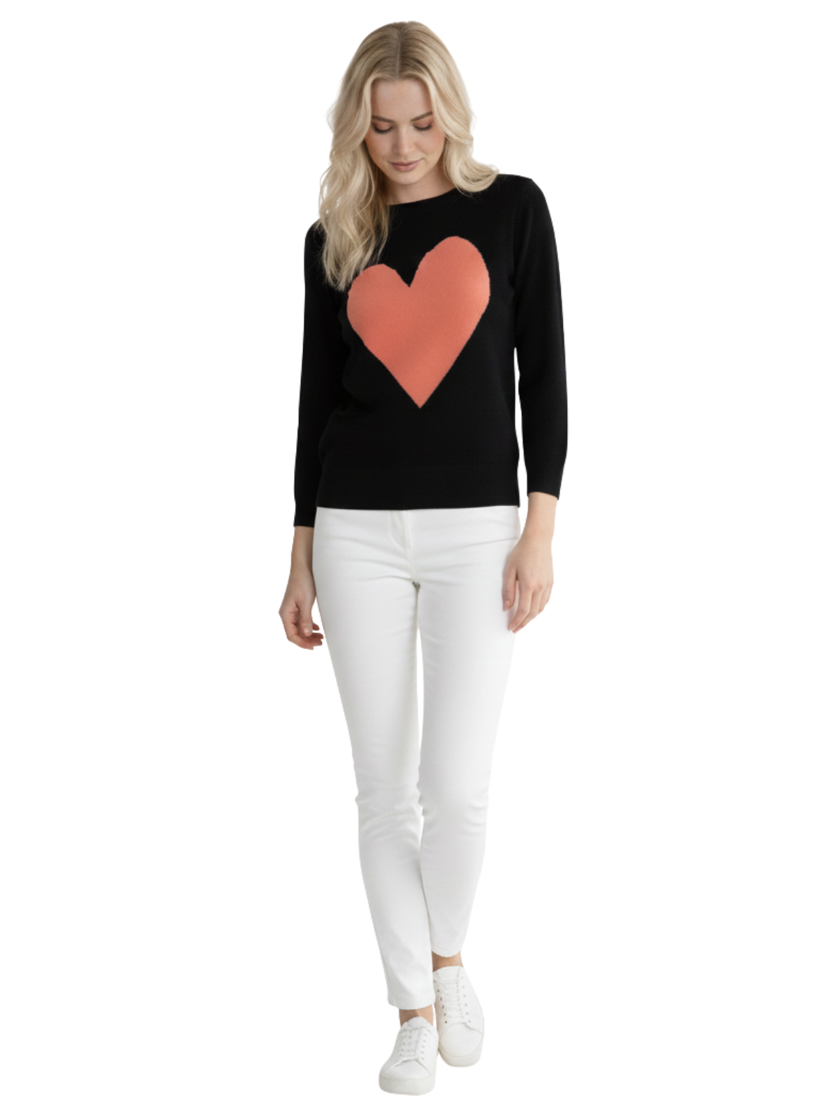 Love Heart Chenille Crewneck 3/4 Sleeve Pullover Sweater MK3595 (S-L)