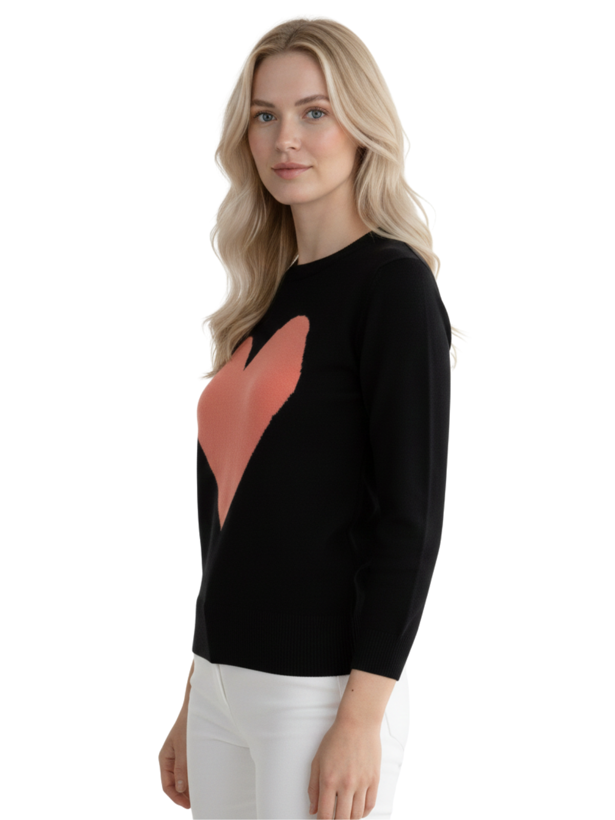 Love Heart Chenille Crewneck 3/4 Sleeve Pullover Sweater MK3595 (S-L)