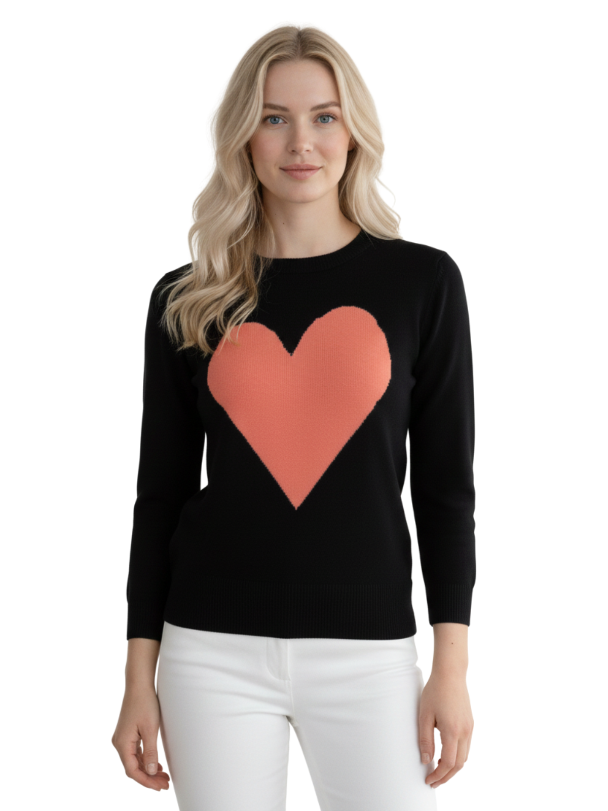 Love Heart Chenille Crewneck 3/4 Sleeve Pullover Sweater MK3595 (S-L)
