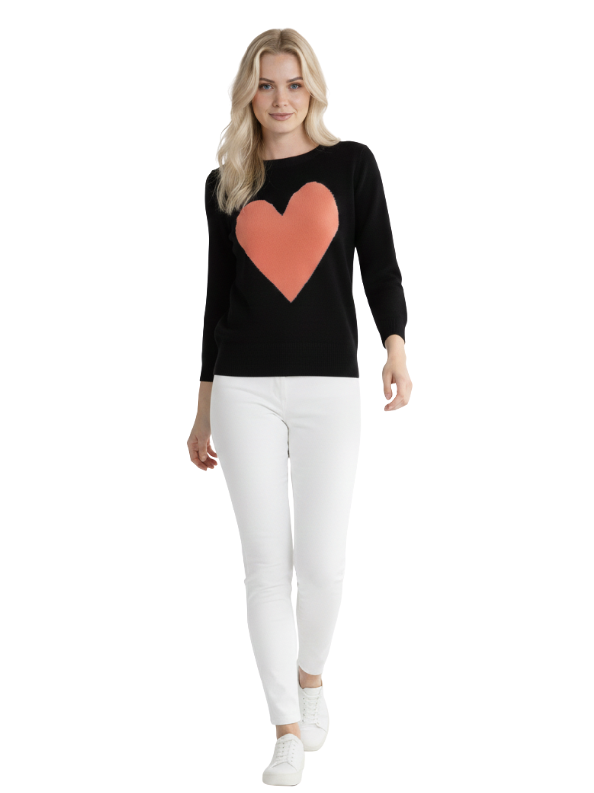 Love Heart Chenille Crewneck 3/4 Sleeve Pullover Sweater MK3595 (S-L)
