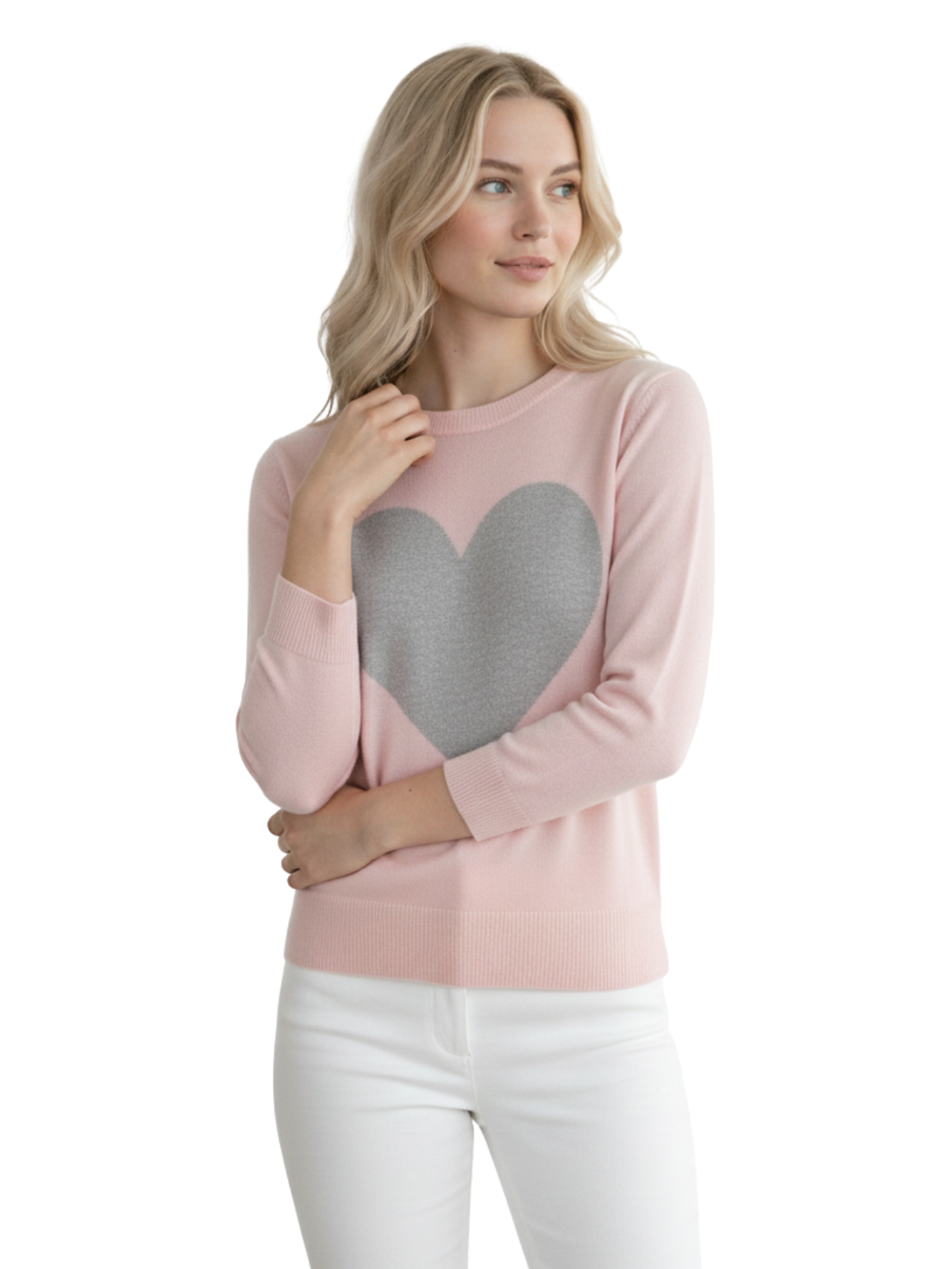 Love Heart Chenille Crewneck 3/4 Sleeve Pullover Sweater MK3595 (S-L)