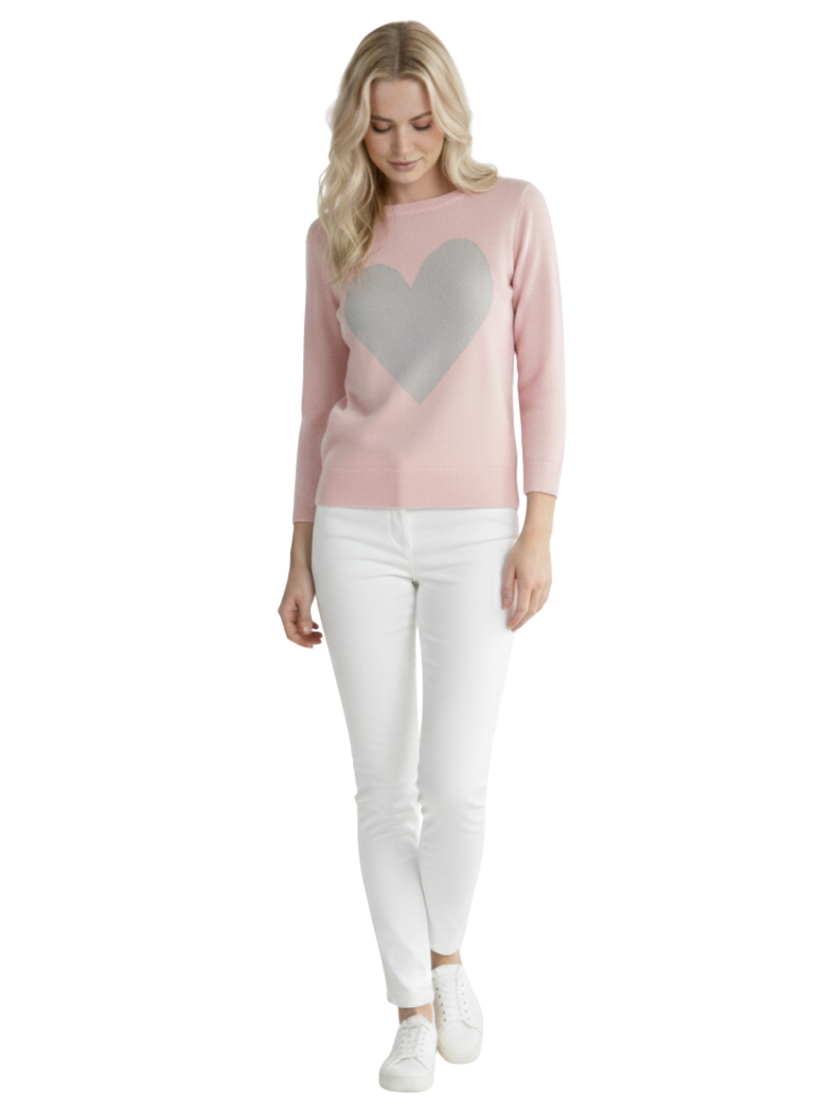 Love Heart Chenille Crewneck 3/4 Sleeve Pullover Sweater MK3595 (S-L)