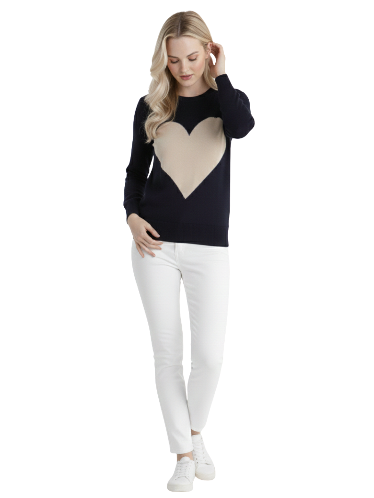 Love Heart Chenille Crewneck 3/4 Sleeve Pullover Sweater MK3595 (S-L)