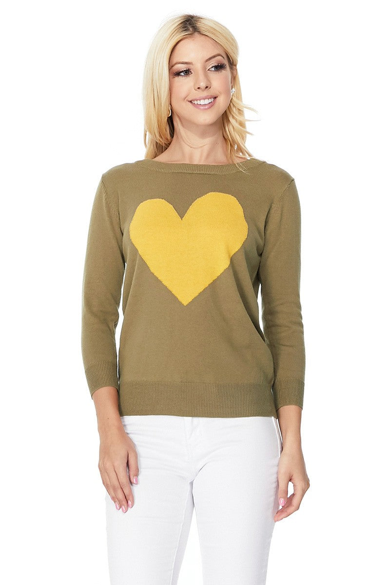 Love Heart Chenille Crewneck 3/4 Sleeve Pullover Sweater MK3595 (S-L)