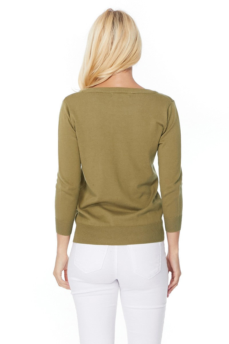 Love Heart Chenille Crewneck 3/4 Sleeve Pullover Sweater MK3595 (S-L)