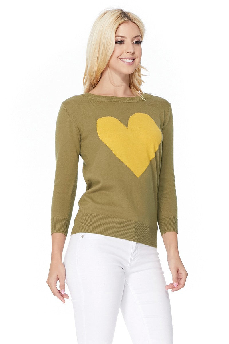 Love Heart Chenille Crewneck 3/4 Sleeve Pullover Sweater MK3595 (S-L)