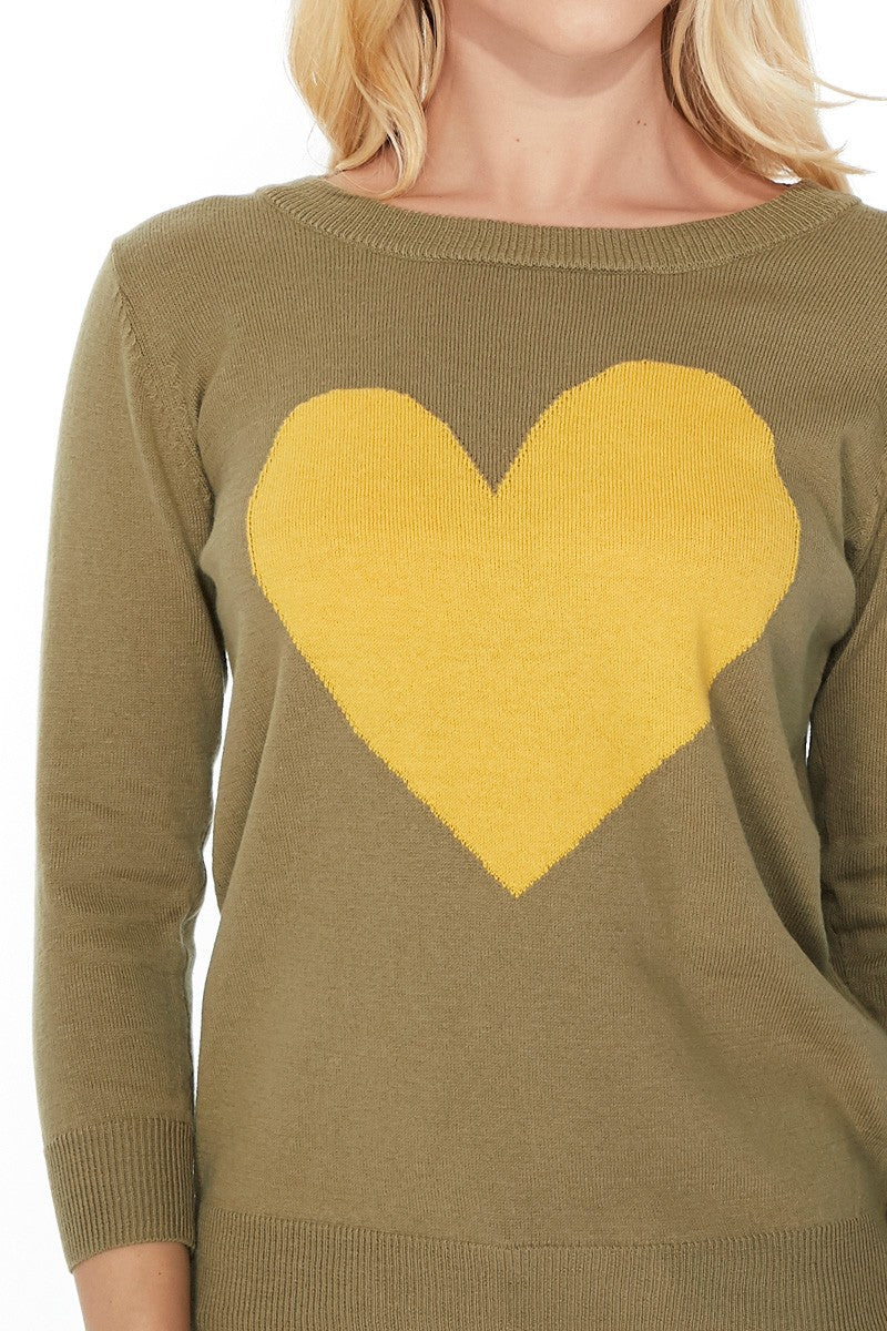 Love Heart Chenille Crewneck 3/4 Sleeve Pullover Sweater MK3595 (S-L)