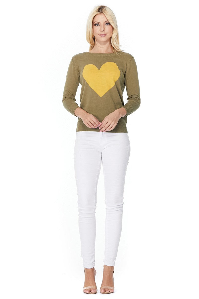 Love Heart Chenille Crewneck 3/4 Sleeve Pullover Sweater MK3595 (S-L)