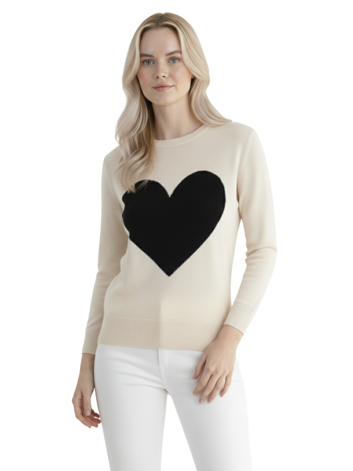 Love Heart Chenille Crewneck 3/4 Sleeve Pullover Sweater MK3595 (S-L)