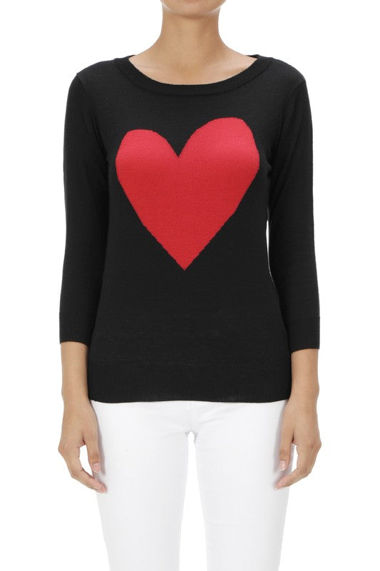 Love Heart Chenille Crewneck 3/4 Sleeve Pullover Sweater MK3595 (S-L)