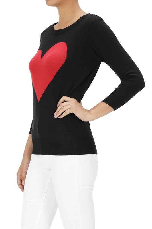 Love Heart Chenille Crewneck 3/4 Sleeve Pullover Sweater MK3595 (S-L)