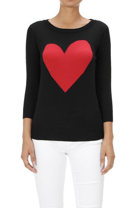 Love Heart Chenille Crewneck 3/4 Sleeve Pullover Sweater MK3595 (S-L)
