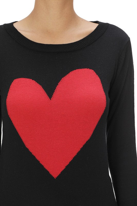 Love Heart Chenille Crewneck 3/4 Sleeve Pullover Sweater MK3595 (S-L)