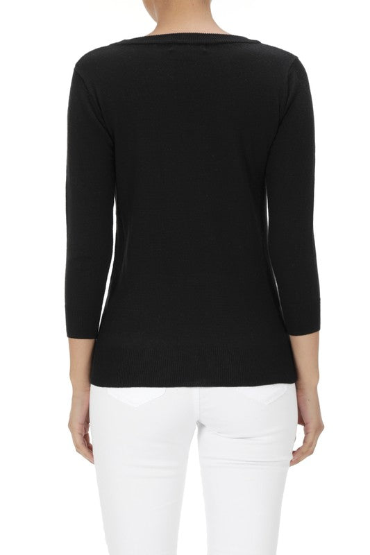 Love Heart Chenille Crewneck 3/4 Sleeve Pullover Sweater MK3595 (S-L)