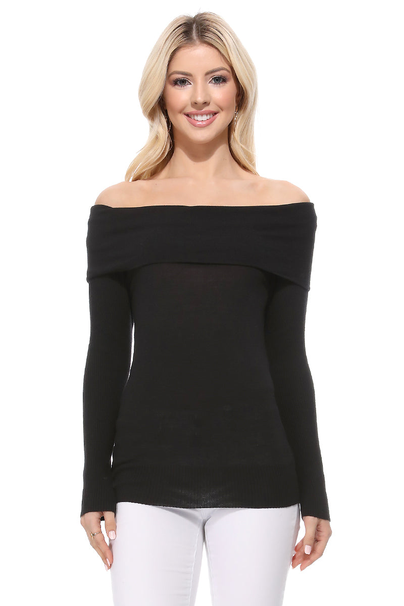 Soft Rayon and Stretch Off Shoulder Sweater Knit Top MK3598 (S-L)