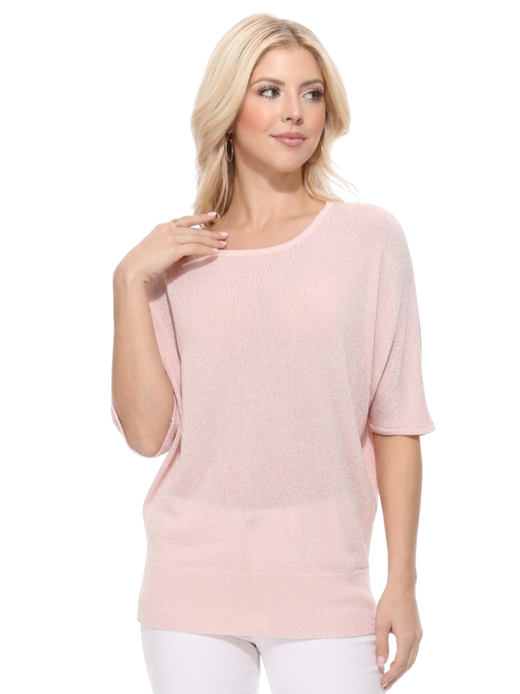 Half Dolman Sleeve Sheer Cool Knit Sweater Top MK3621 (S-L)