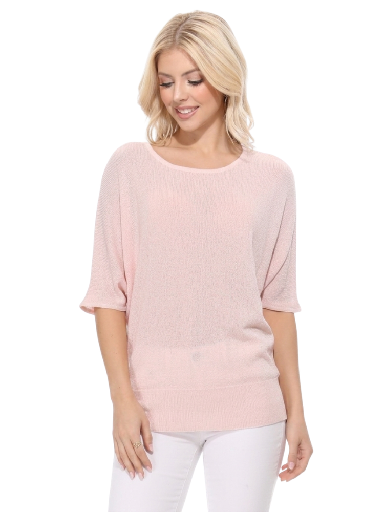 Half Dolman Sleeve Sheer Cool Knit Sweater Top MK3621 (S-L)
