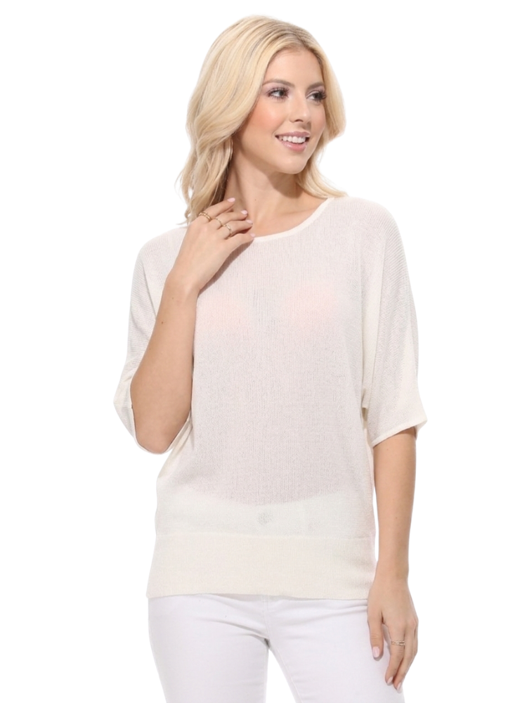 Half Dolman Sleeve Sheer Cool Knit Sweater Top MK3621 (S-L)