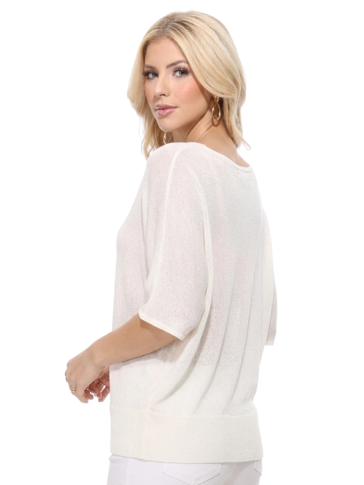 Half Dolman Sleeve Sheer Cool Knit Sweater Top MK3621 (S-L)