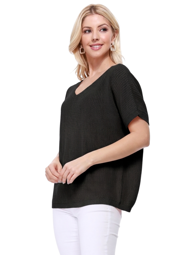 Open Back Half Sleeve Loose Fit Summer Knit Top MK3626 (S-L)