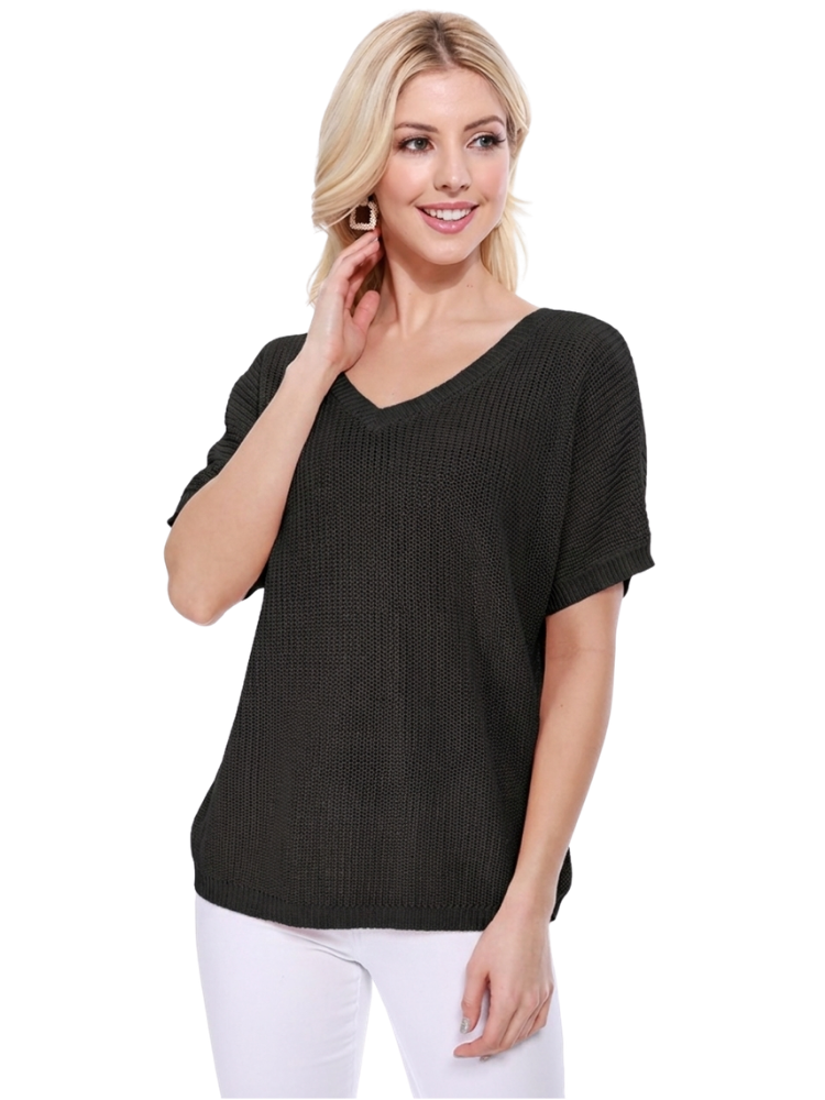 Open Back Half Sleeve Loose Fit Summer Knit Top MK3626 (S-L)
