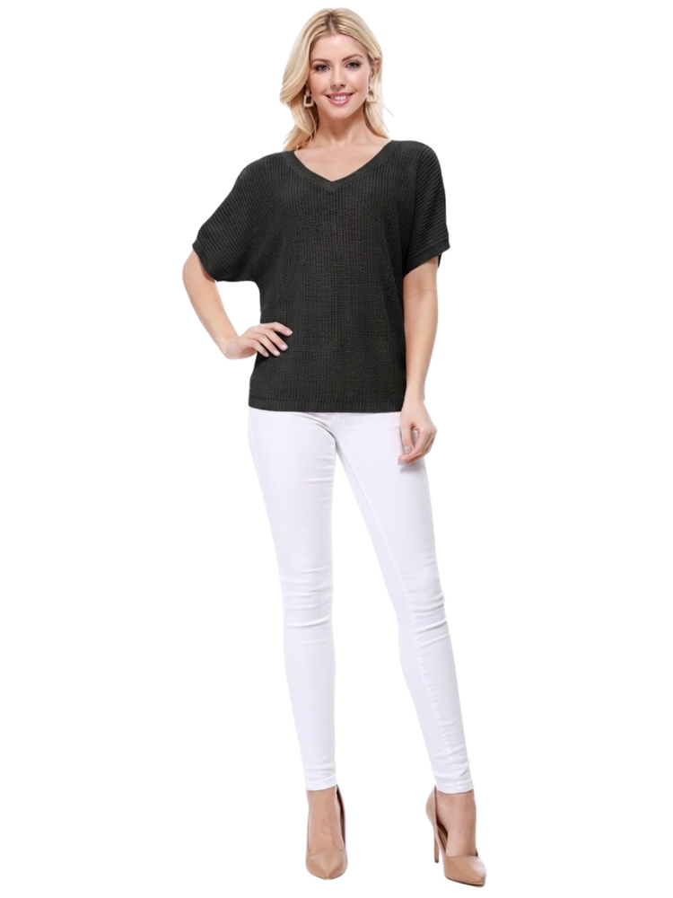 Open Back Half Sleeve Loose Fit Summer Knit Top MK3626 (S-L)