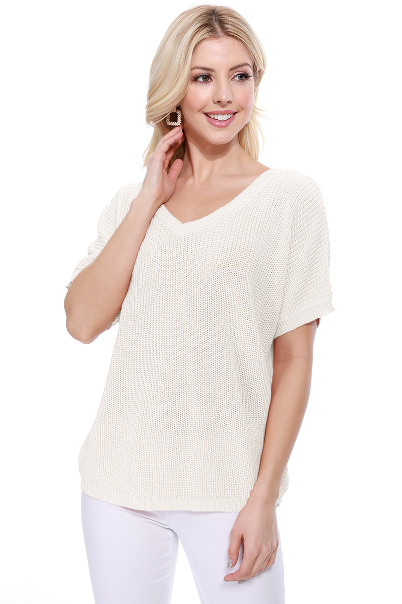 Open Back Half Sleeve Loose Fit Summer Knit Top MK3626 (S-L)