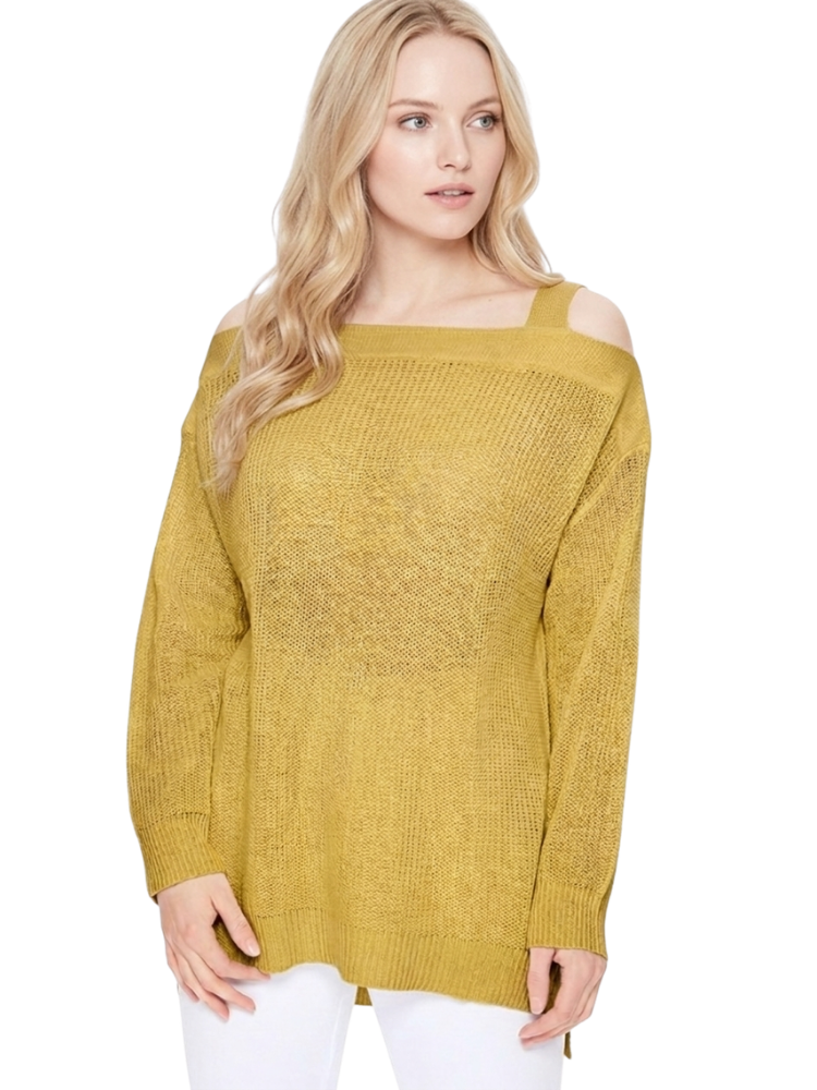 Cold Shoulder Knit Tunic Top Pullover Summer Sweater MK3631 (S-L)