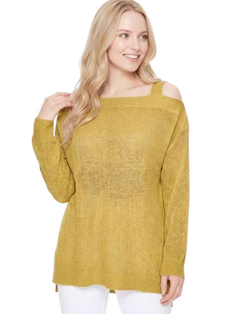 Cold Shoulder Knit Tunic Top Pullover Summer Sweater MK3631 (S-L)