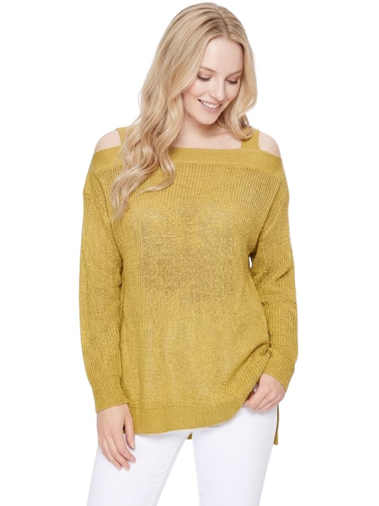 Cold Shoulder Knit Tunic Top Pullover Summer Sweater MK3631 (S-L)
