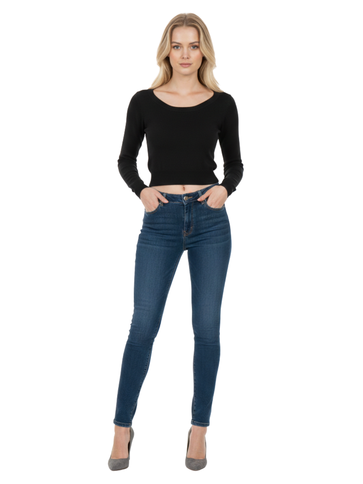 Round Neck Long Sleeve Crop Sweater Knit Crop Top MK3637 (S-XL)