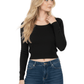 Round Neck Long Sleeve Crop Sweater Knit Crop Top MK3637 (S-XL)