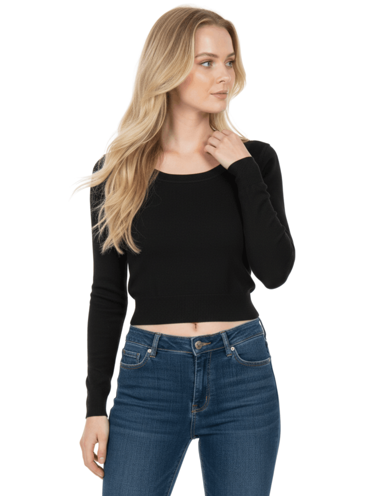 Round Neck Long Sleeve Crop Sweater Knit Crop Top MK3637 (S-XL)