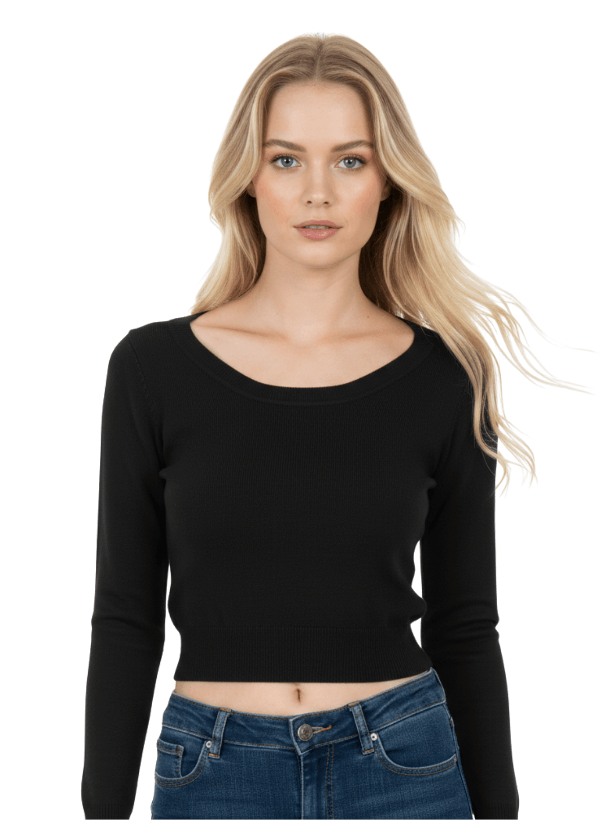 Round Neck Long Sleeve Crop Sweater Knit Crop Top MK3637 (S-XL)