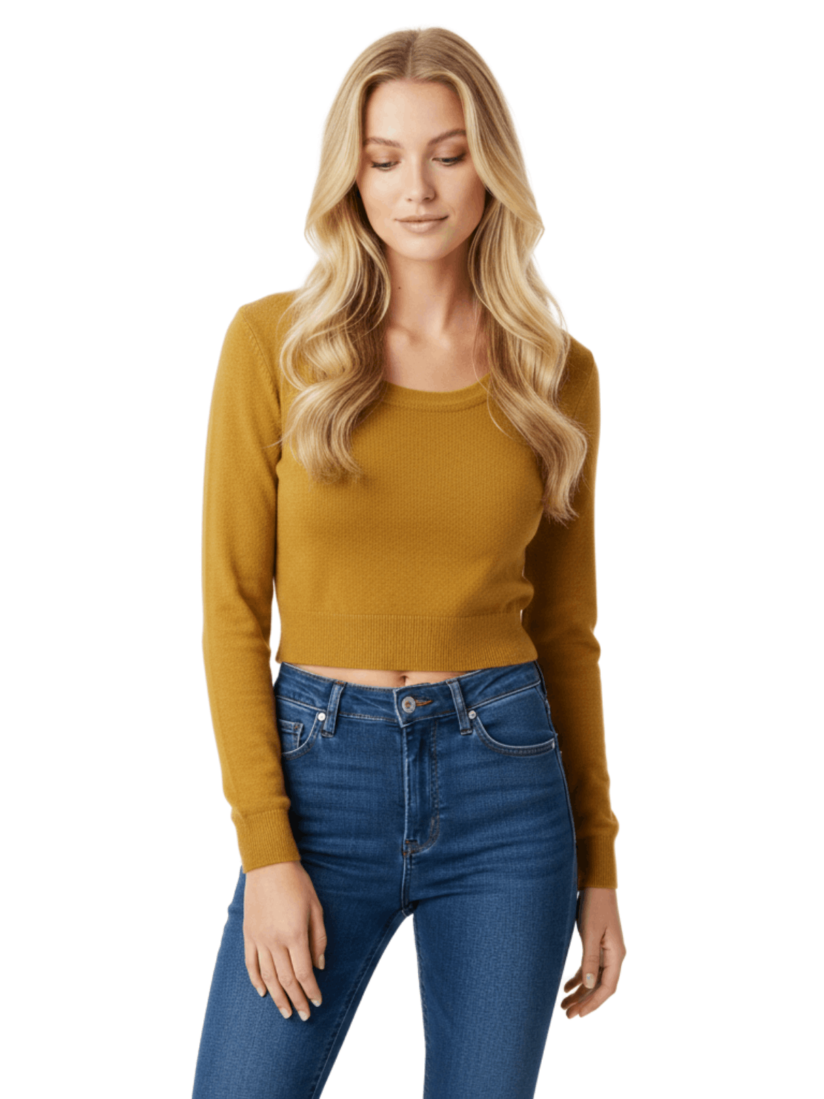 Round Neck Long Sleeve Crop Sweater Knit Crop Top MK3637 (S-XL)