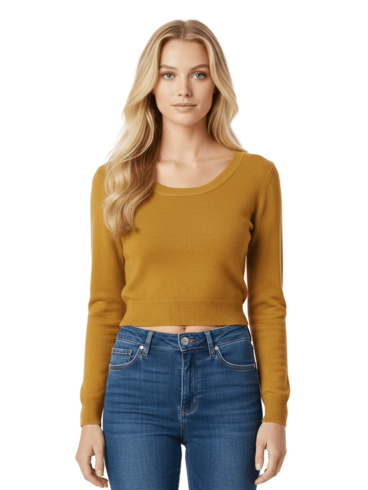 Round Neck Long Sleeve Crop Sweater Knit Crop Top MK3637 (S-XL)