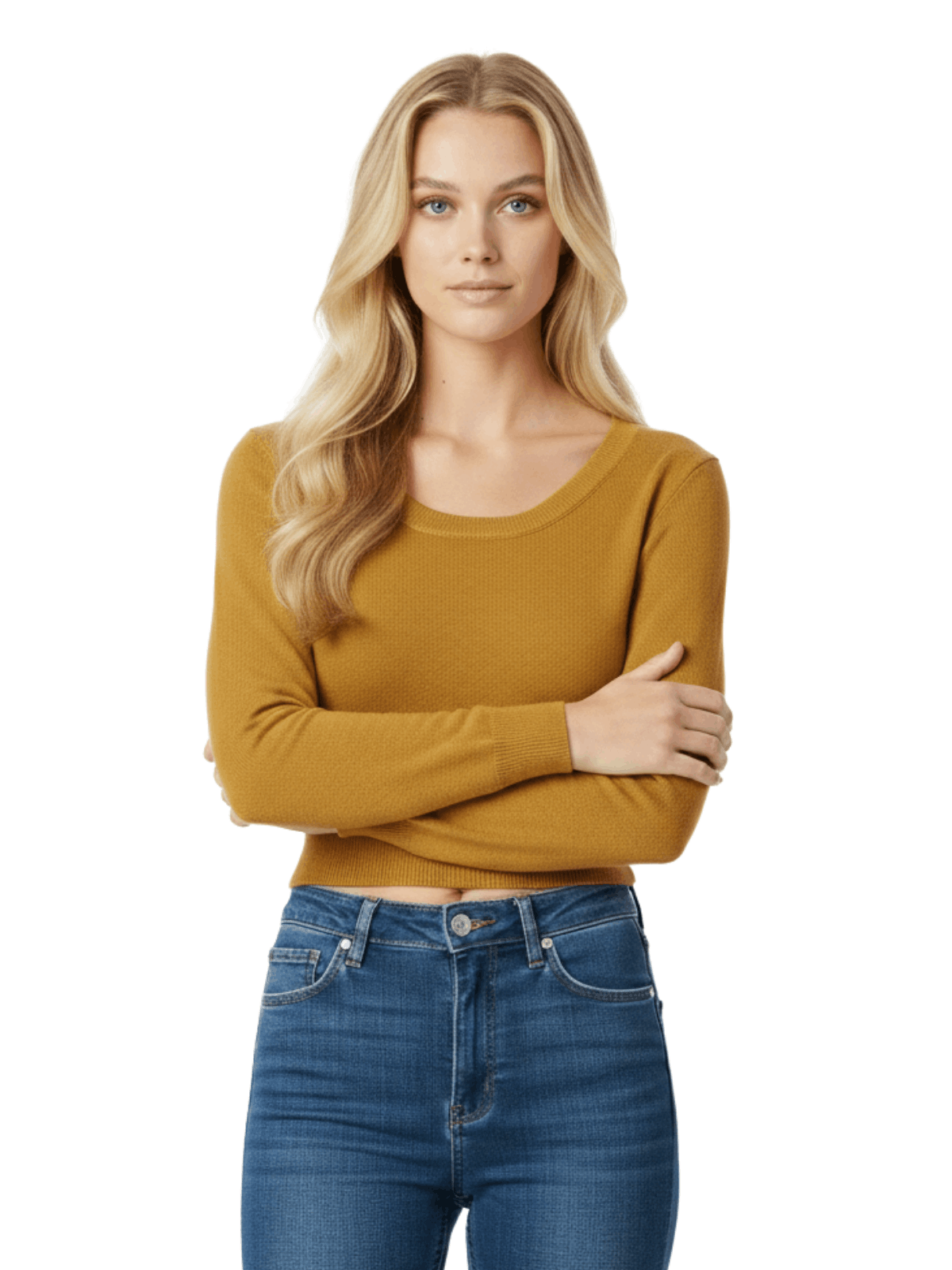 Round Neck Long Sleeve Crop Sweater Knit Crop Top MK3637 (S-XL)