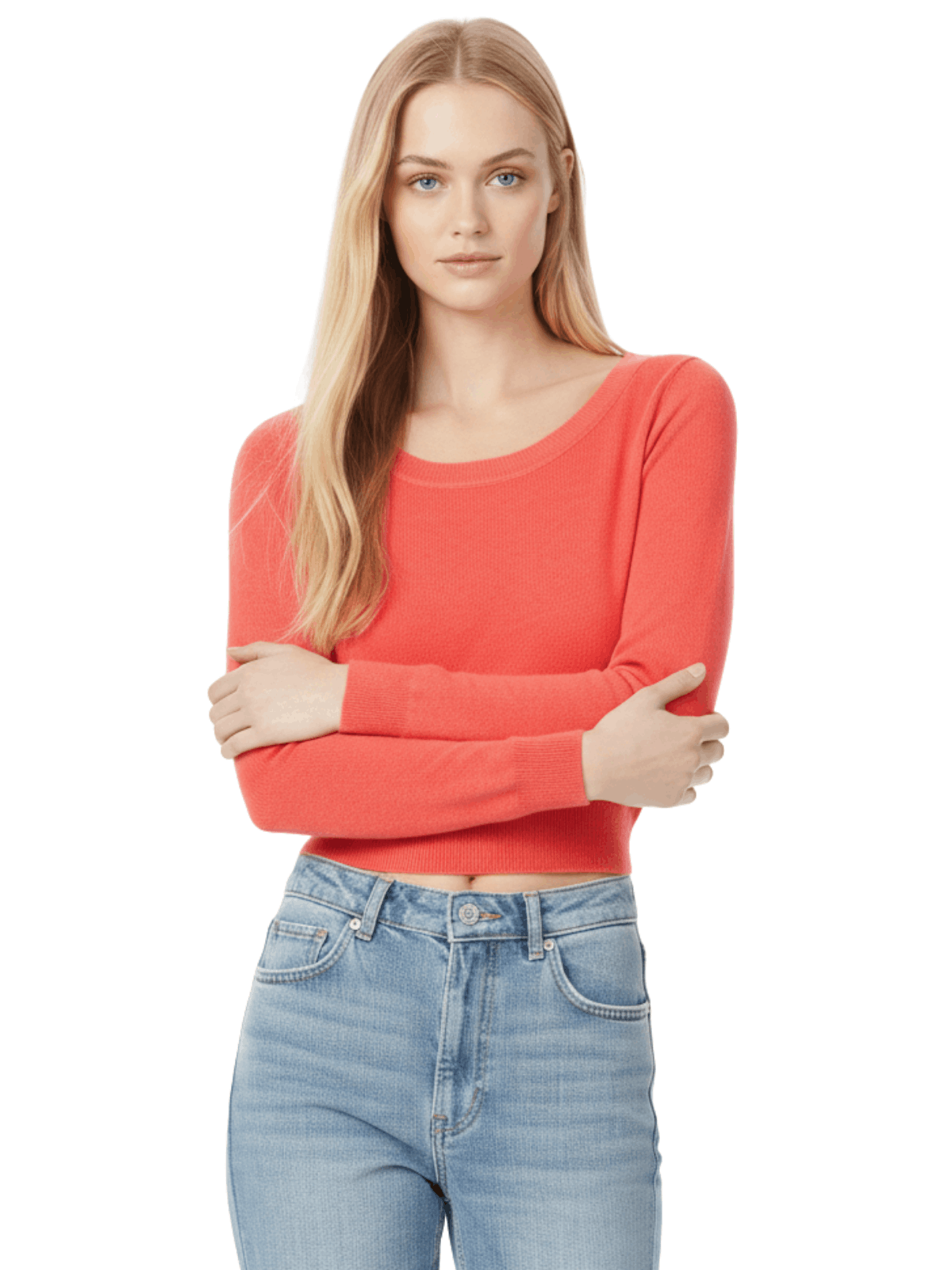 Round Neck Long Sleeve Crop Sweater Knit Crop Top MK3637 (S-XL)