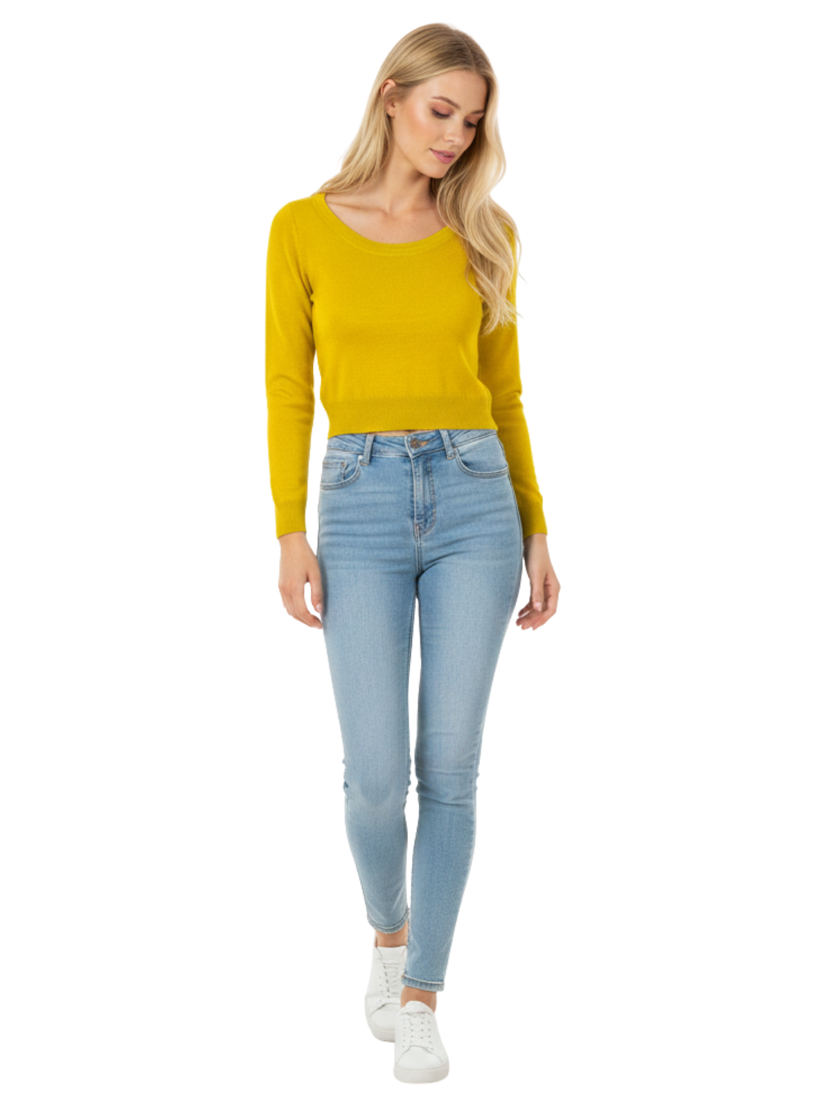 Round Neck Long Sleeve Crop Sweater Knit Crop Top MK3637 (S-XL)