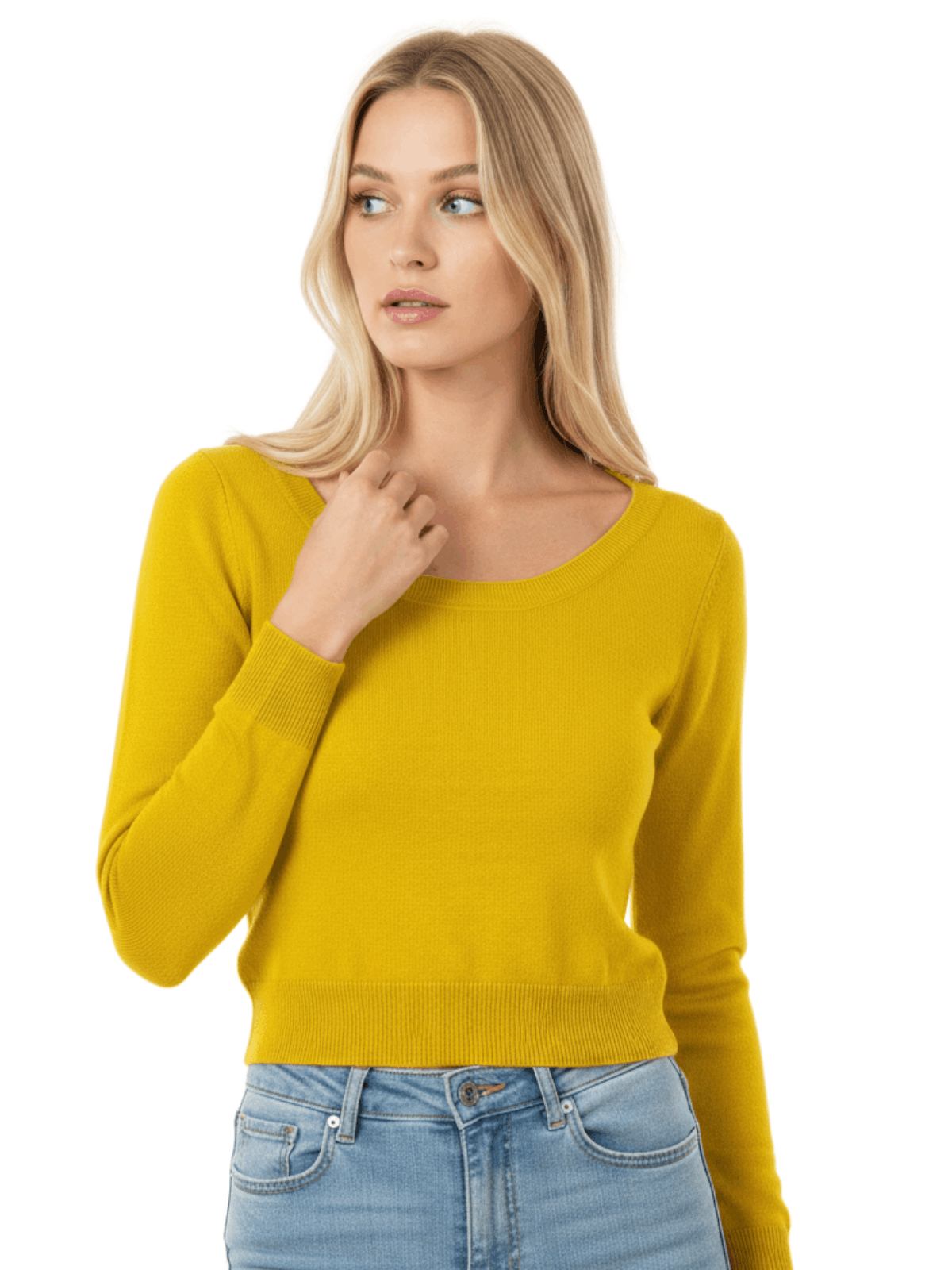 Round Neck Long Sleeve Crop Sweater Knit Crop Top MK3637 (S-XL)